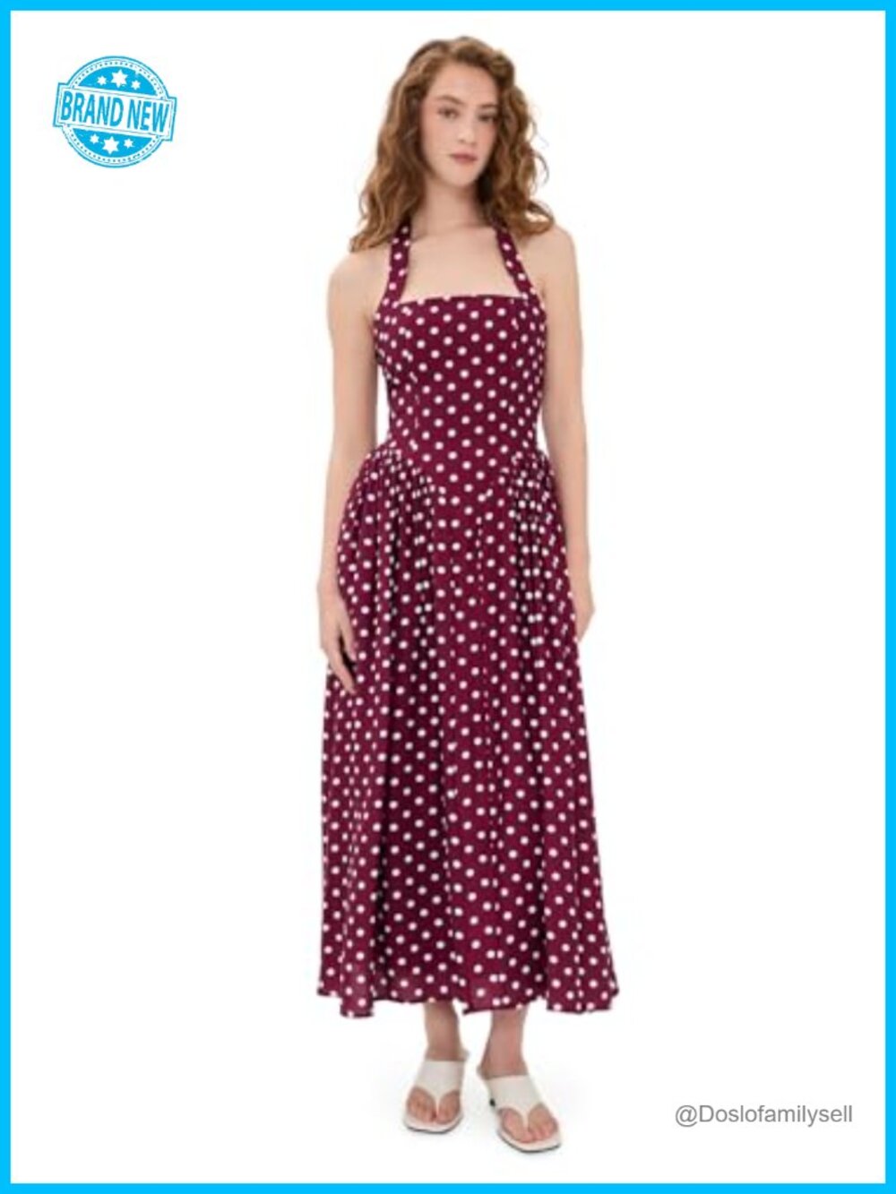 Sleeveless Halter Midi Dress with Pockets and Basque Waist